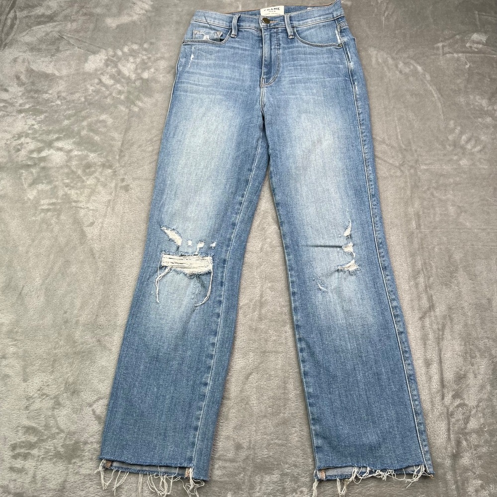 Frame Jeans Womens 25 Blue Le Sylvie Slender Straight Leg Ripped Denim High Rise